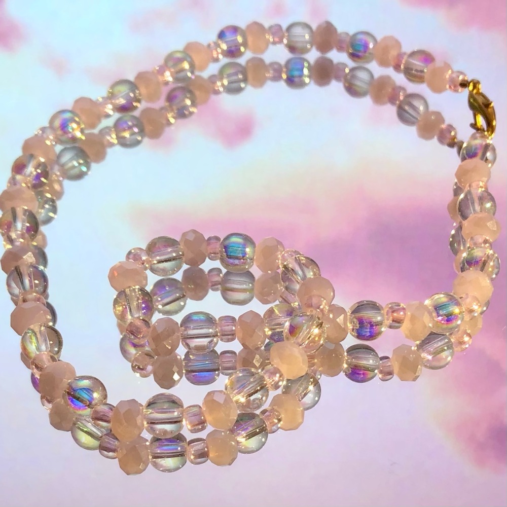 Handmade iridescent beaded choker